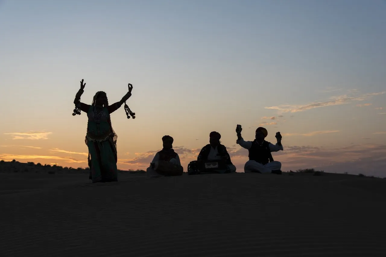 Rajasthani folk dancers at desert camp